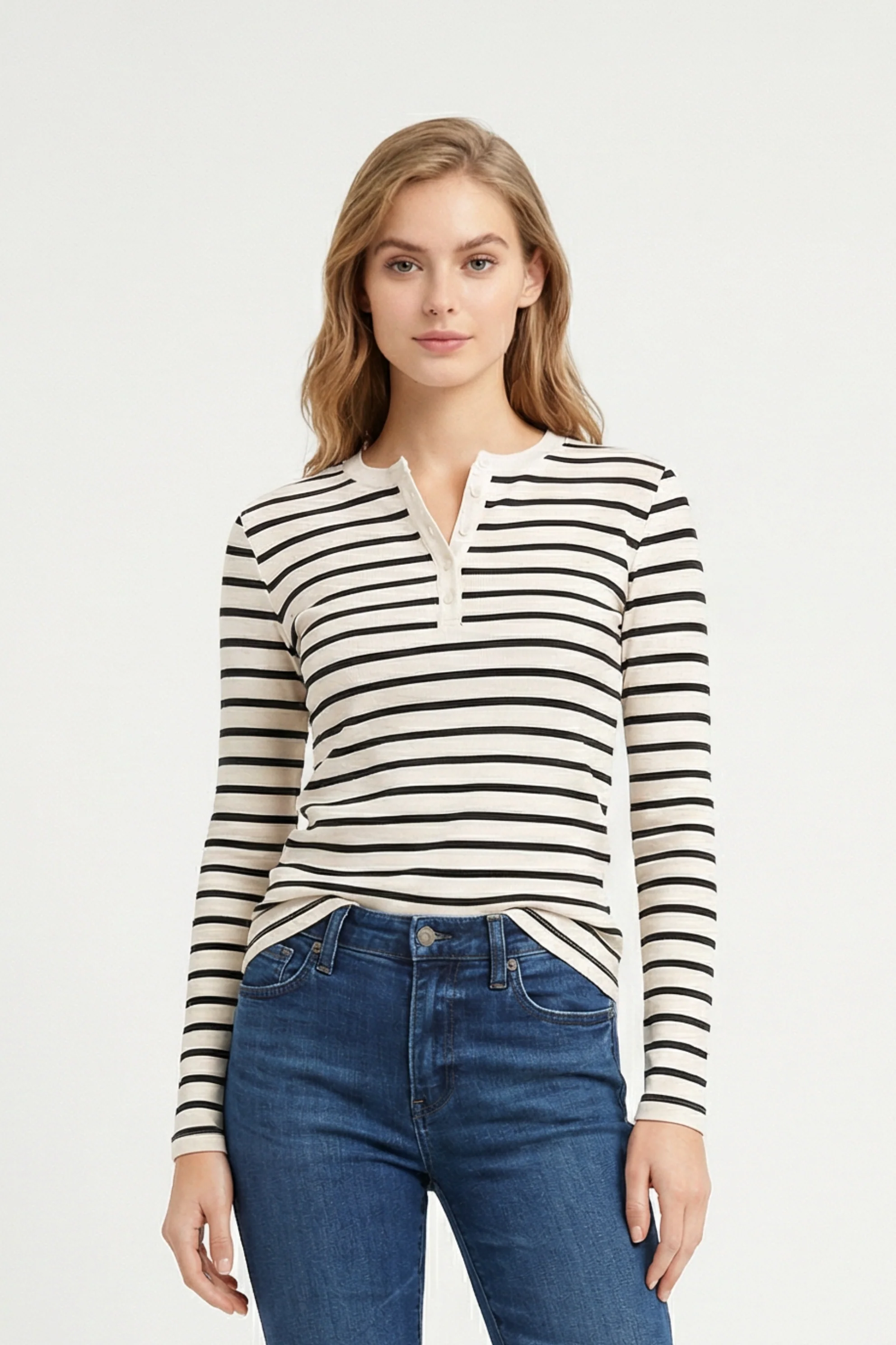 Cali Striped Henley Long Sleeve Top - Image 5
