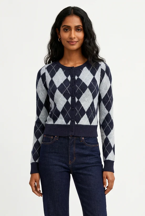 Periwinter Argyle Cardigan - Image 2